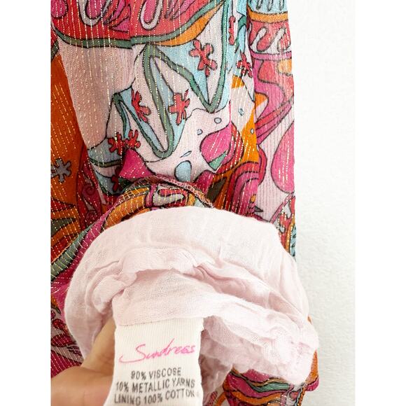 Sundress Amina Dress Size Large Fuchsia orange Print Halter Neck Asymmetric Hem - Picture 6 of 14